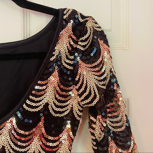 New nwt Sequin Black Gold Dress XS Crystal Doll Short Sleeve Prom homecoming - Picture 11 of 14